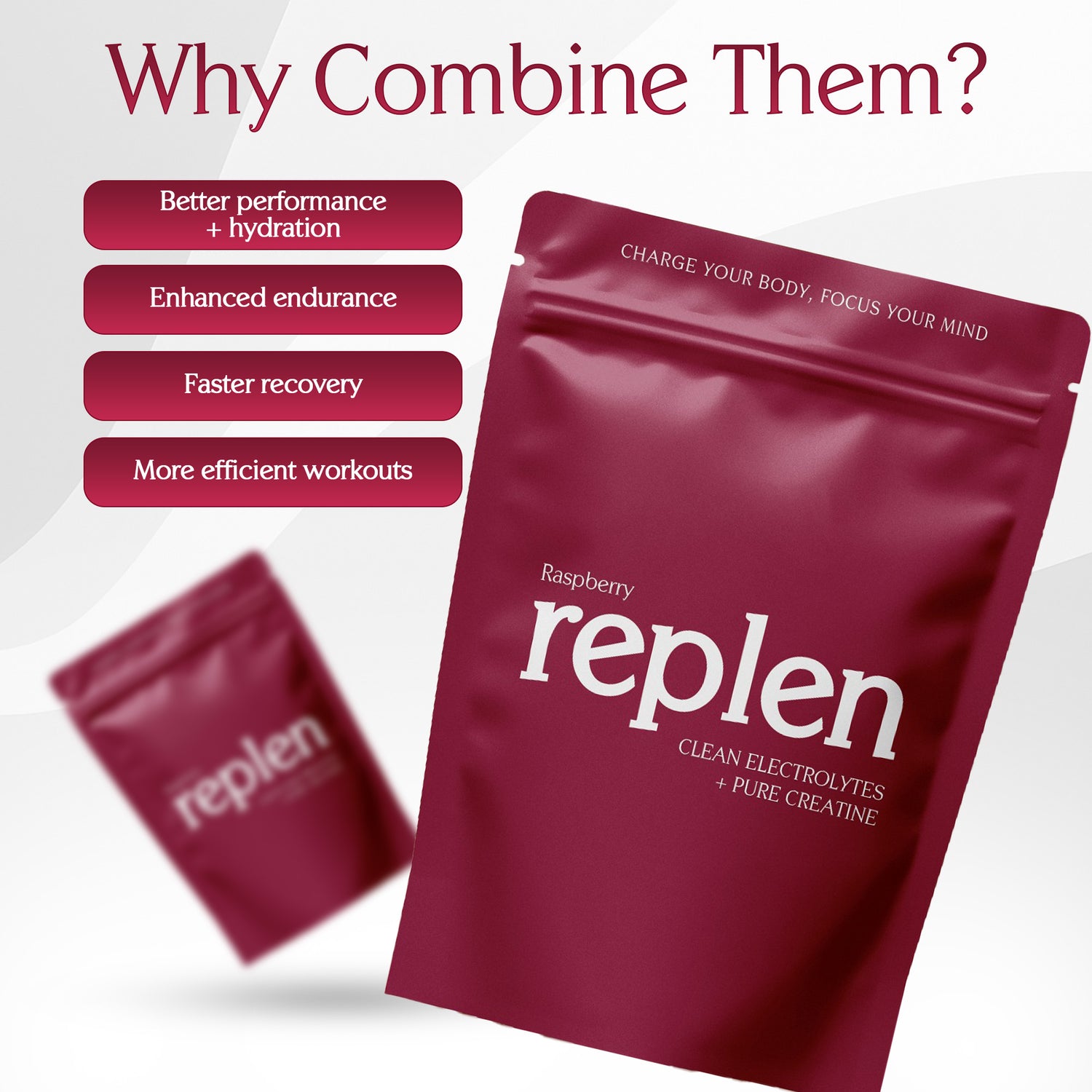 Replen Creatine + Electrolytes Powder - Raspberry Flavor | Pre/Post Workout Performance Supplement